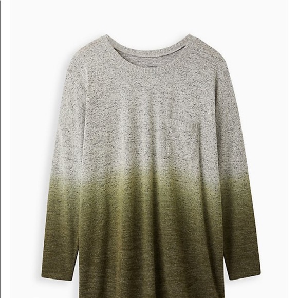 Super Soft Plush Olive Dip Dye Drop Shoulder Relaxed Tee - Picture 3 of 6
